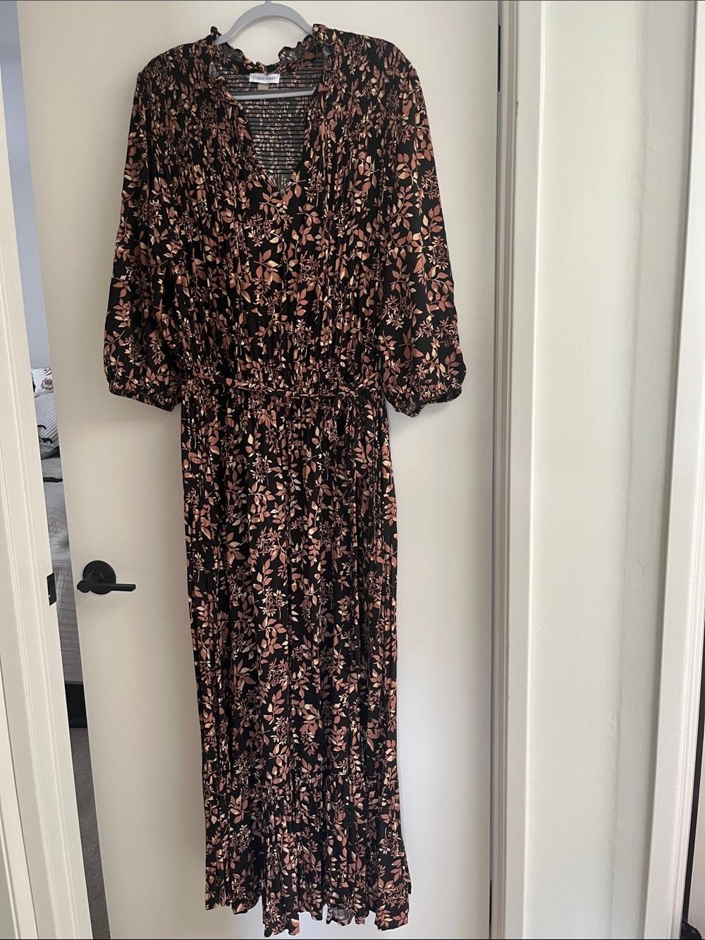 Calvin Klein Black Maxi Dress with Blush Floral Print